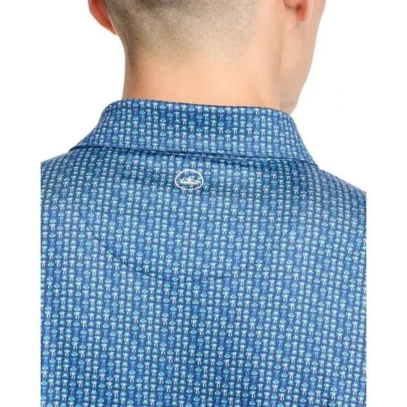 Peter Millar Performance Jersey Polo Mens Size XXL Navy Espresso Italian Print